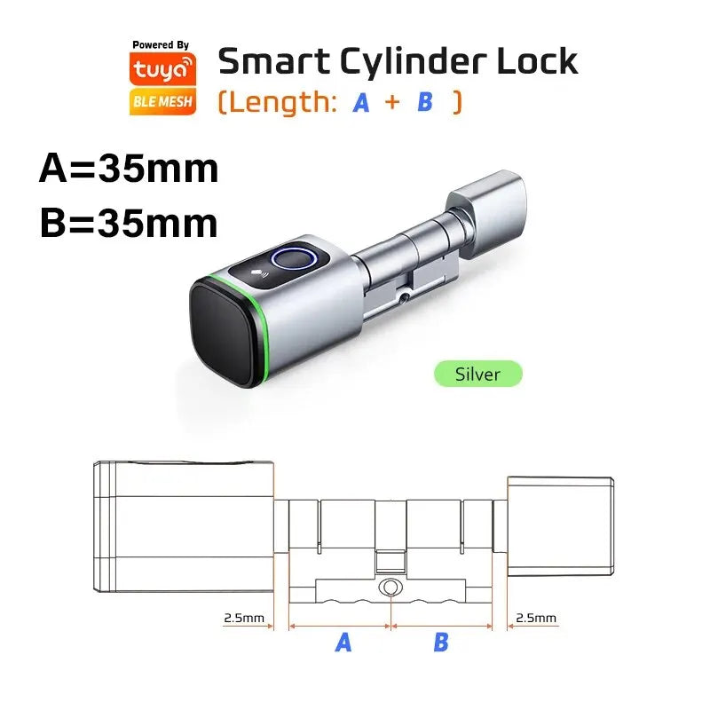 RAYKUBE V1 Smart Cylinder Lock &ndash; Biometric Keyless Security Silver A35 B35