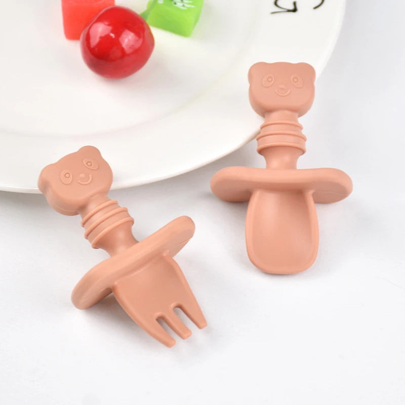 BPA Free Silicone Baby Fork and Spoon Set for Safe Learning Feeding C / CHINA