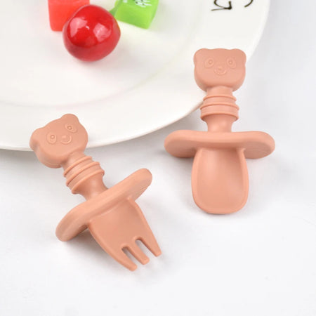 BPA Free Silicone Baby Fork and Spoon Set for Safe Learning Feeding C / CHINA
