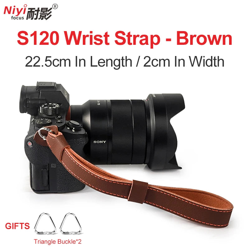 Camera Shoulder Strap for Sony, Canon, Nikon, Fuji - Retro Leather Design S120-brown