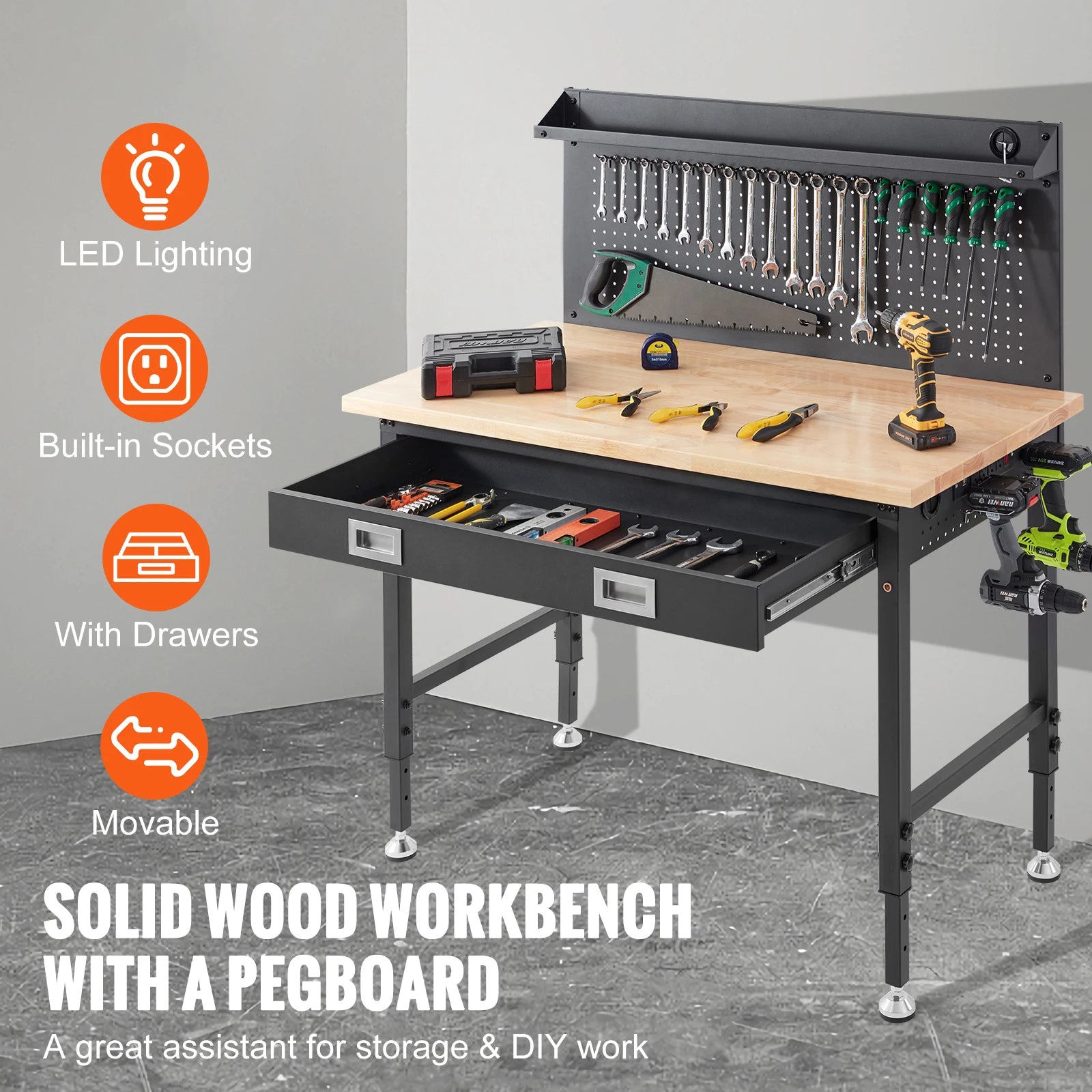 SucceBuy 2000lbs Hardwood Workbench &ndash; High Load Capacity