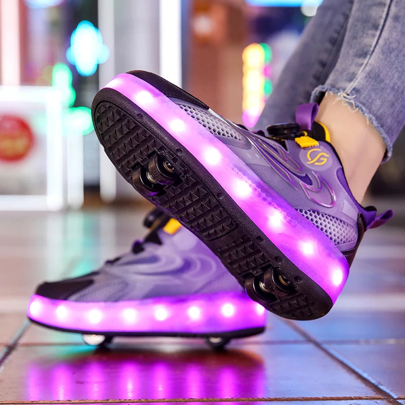 LED Glowing Kids Walking Shoes with Inline Skate Capability