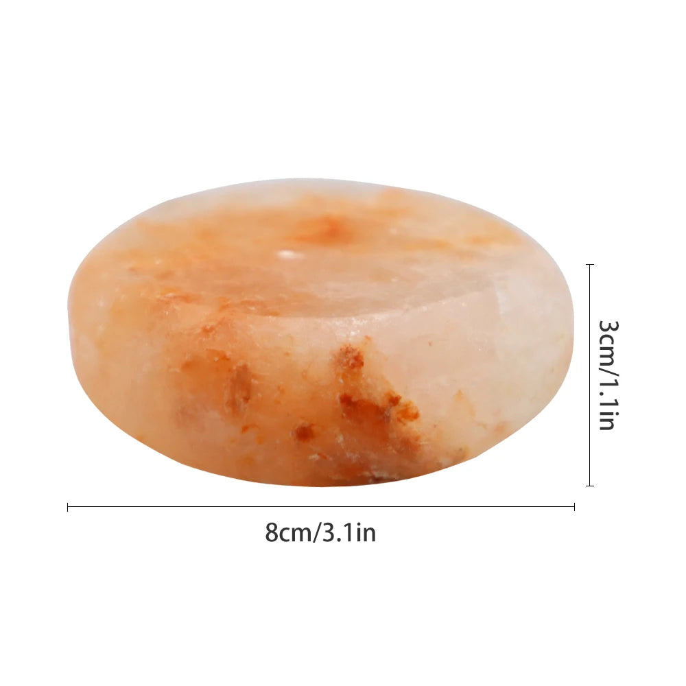 Round Massage Stone Pink Salt Crystal &ndash; Hand Carved Set