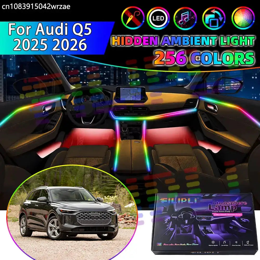 For Audi Q5 2025 2026 GU MK3 3th RGB Car Interior Ambient Lights Strips Breathing Lighting Kit App Control LED strips Auto Parts by InterCyprus Trading Ltd