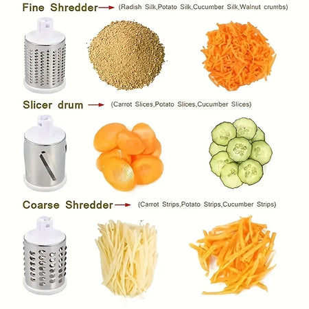 Manual Vegetable Cutter &amp; Slicer - Multifunctional Cheese &amp; Garlic Shredder with 3 Sharp Drums