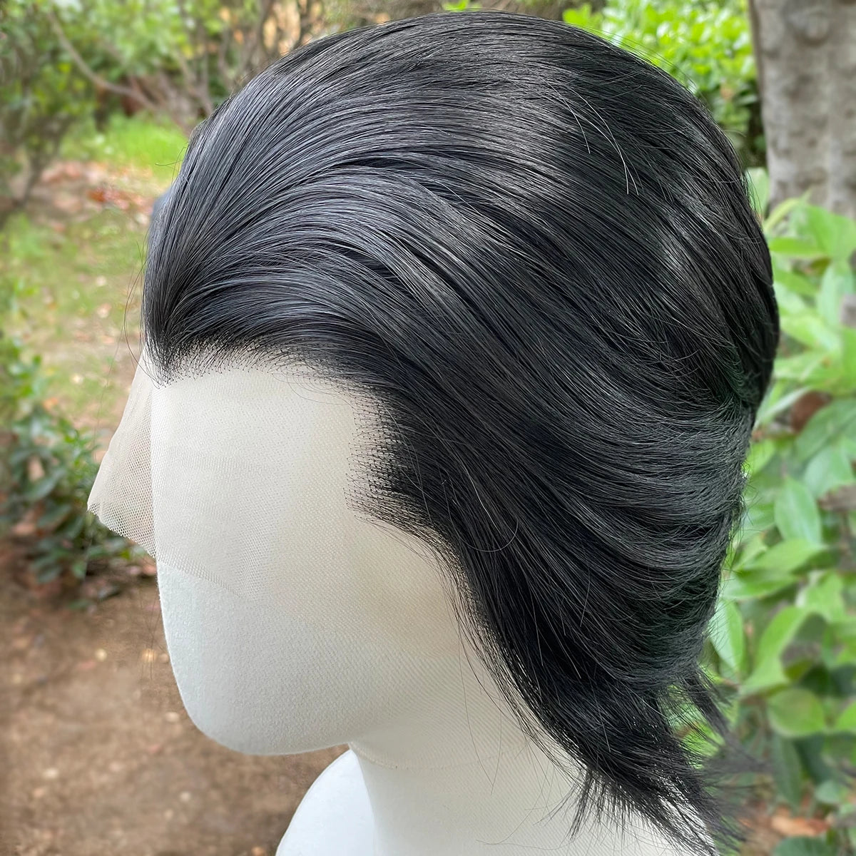 Artjosy Widow's Peak Jet Black Short Bob Lace Front Wig for Men &amp; Women