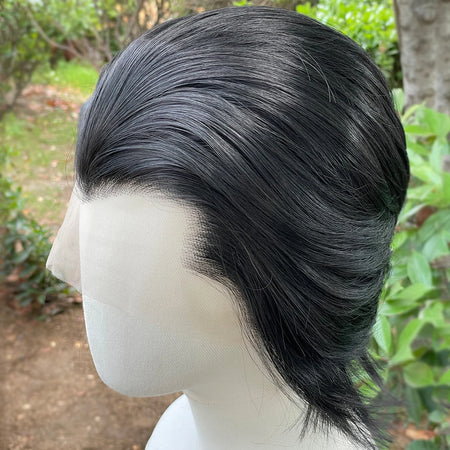 Artjosy Widow's Peak Jet Black Short Bob Lace Front Wig for Men &amp; Women