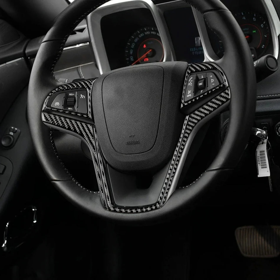 Carbon V Style Steering Wheel Button Trim For Chevrolet Camaro 2013-2015