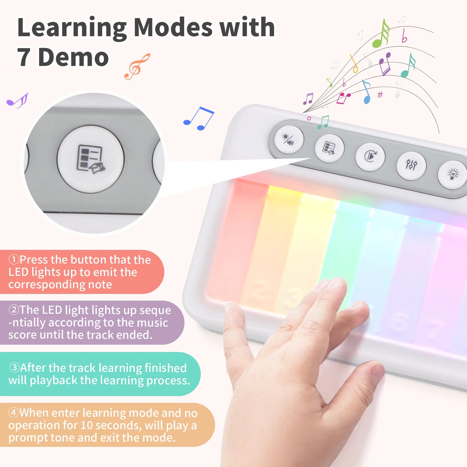 Rainbow Flashing Piano Toy &ndash; Educational Fun with 5 Instruments