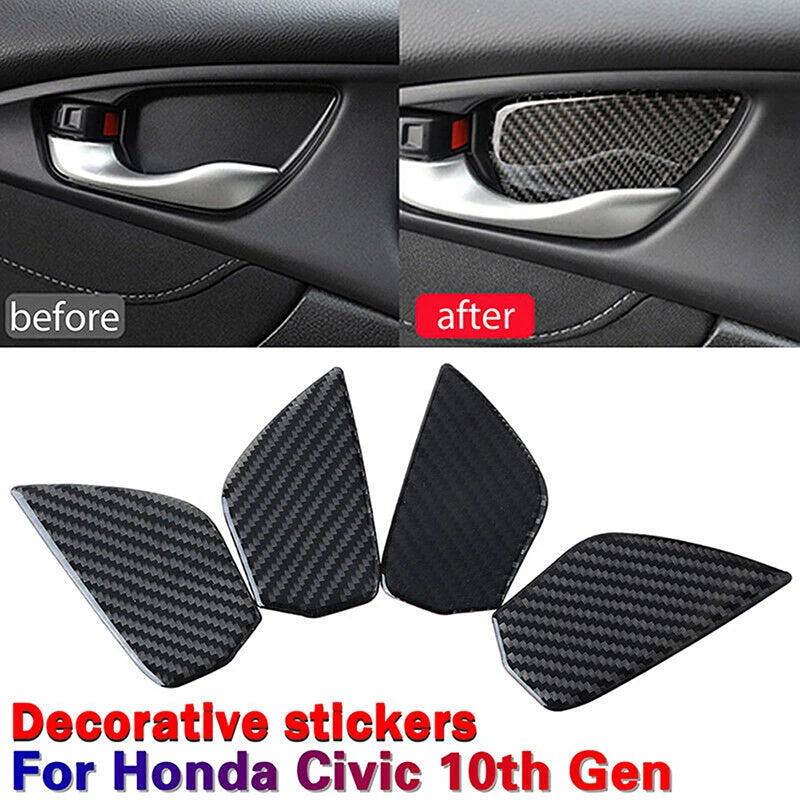 Honda Civic 10-osios kartos durų vidinės rankenos dubenėlio dangtelio apdailos lipdukas, tikras anglies pluoštas
