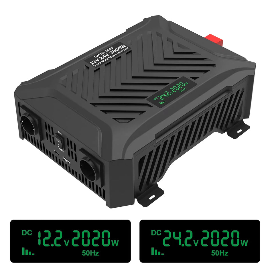 DATOUBOSS Portable Car Inverter 1200W-3000W Pure Sine Wave 12V-24V
