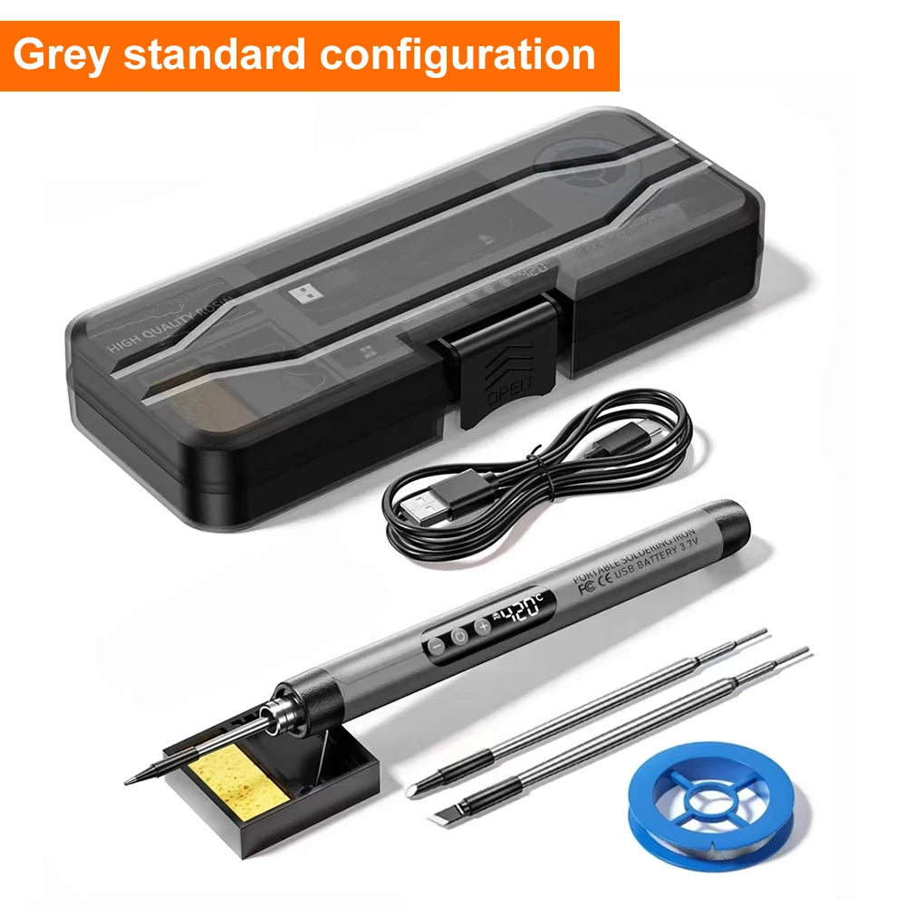 Portable Soldering Iron Kit &ndash; Digital Display Adjustable Temperature Grey with Probe