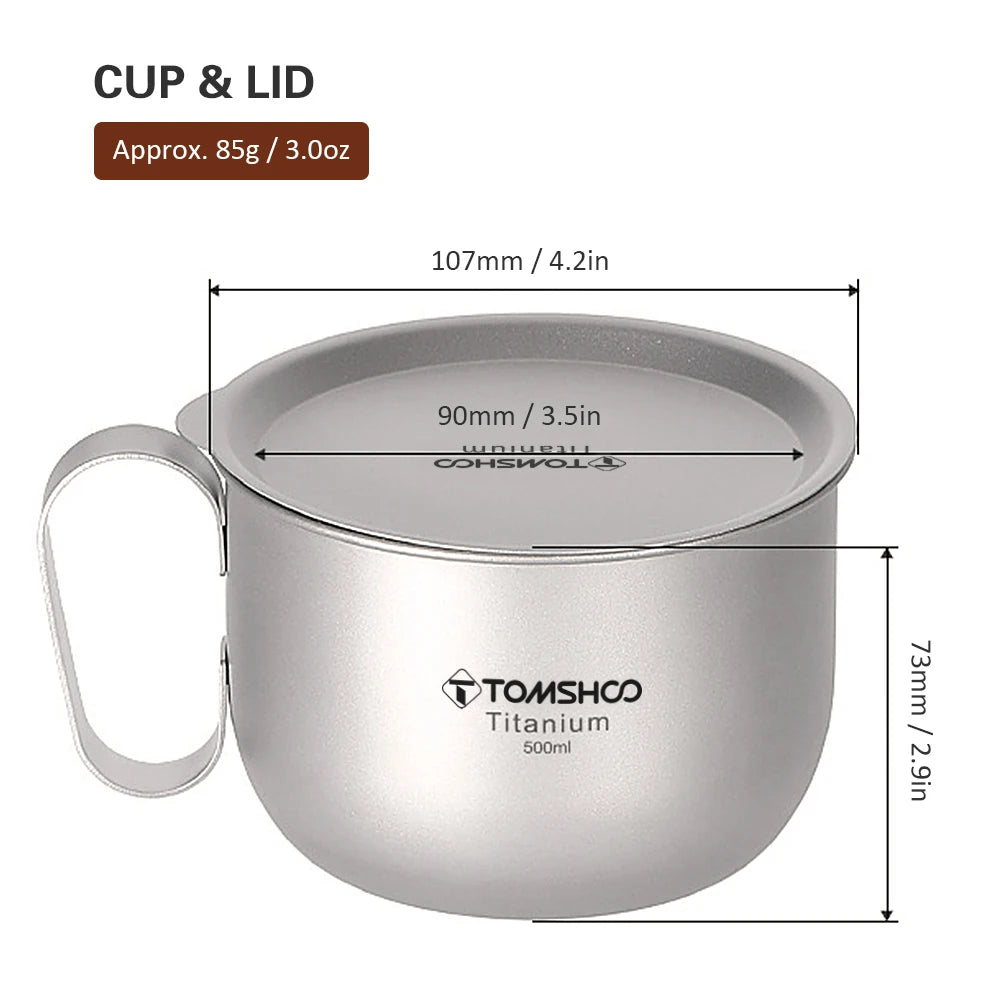 500ml Titanium Cup With Lid And Handle - Ultra Lightweight Cup and lid