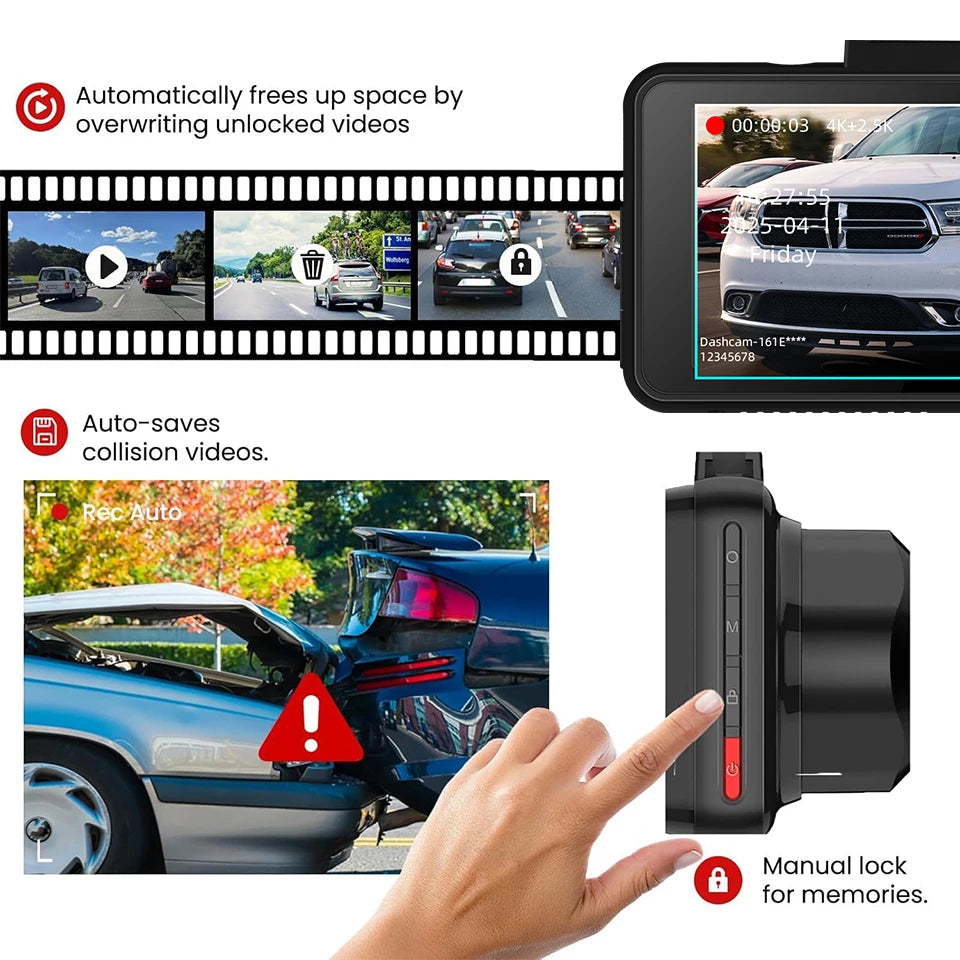 ACCEO Dash Cam 4K Front 2.5K Rear Dual &ndash; Night Vision