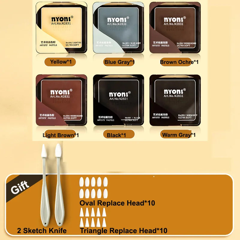 6Pcs Soft Pastel Kit With Rubbing Tools - Rich Pigment 6Pcs with Tools