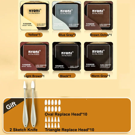 6Pcs Soft Pastel Kit With Rubbing Tools - Rich Pigment 6Pcs with Tools