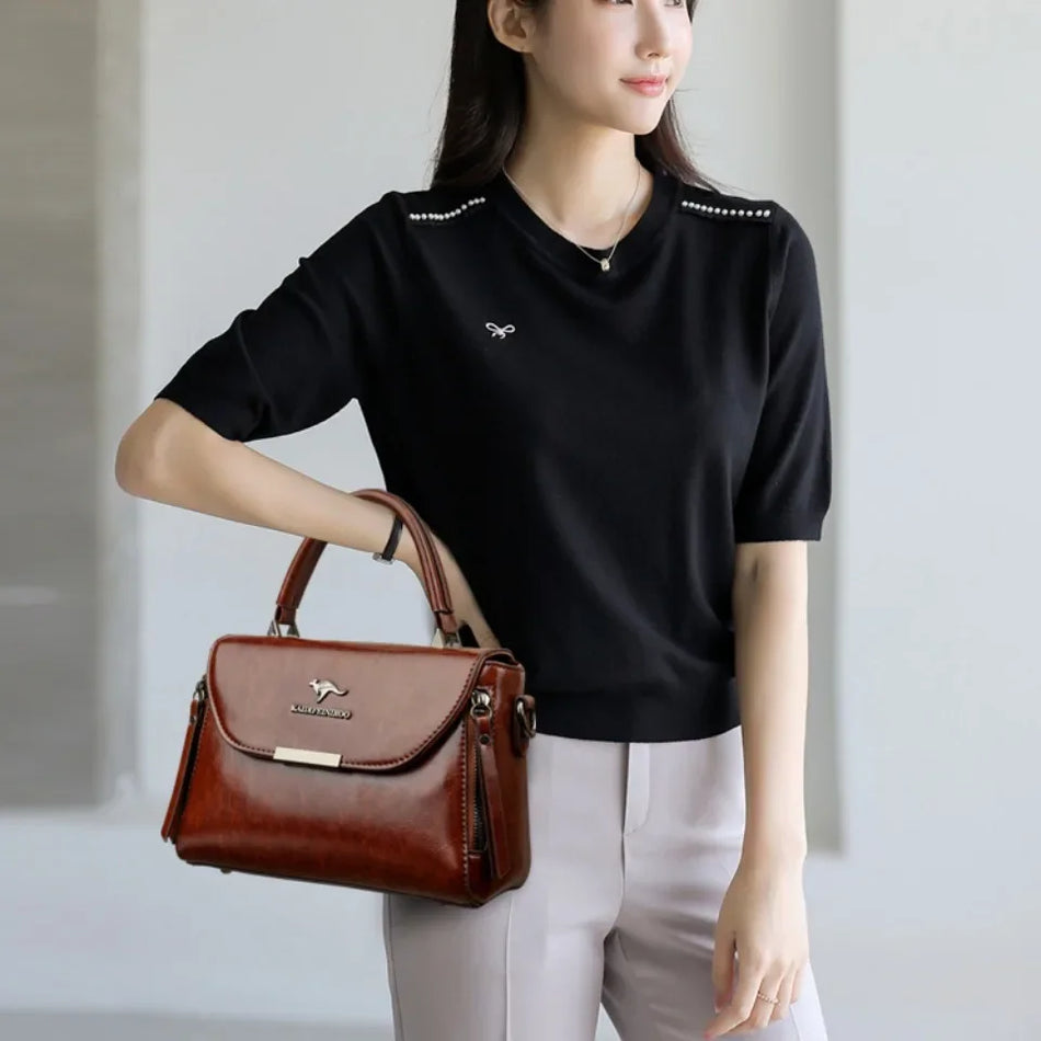 Geantă de mână de lux din piele pentru femei cu curea crossbody și mâner superior, geantă messenger casual de înaltă calitate pentru utilizare zilnică