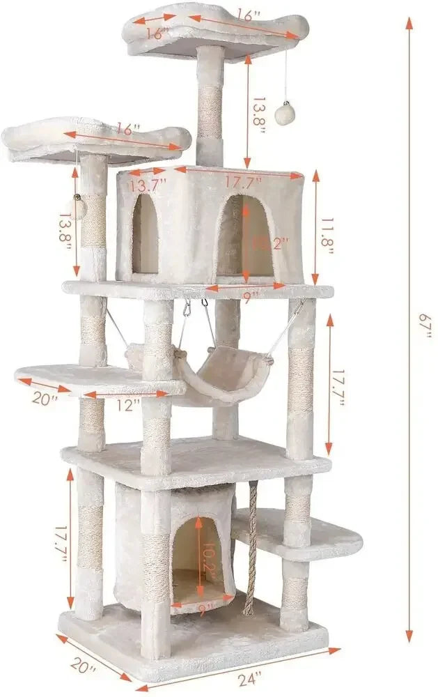 Torre para Gatos Grande 170cm Poste Rascador Casa de Juegos de Cinco Niveles