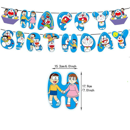 Doraemon Birthday Party Decoration Set with Banner, Cake Topper &amp; Balloons