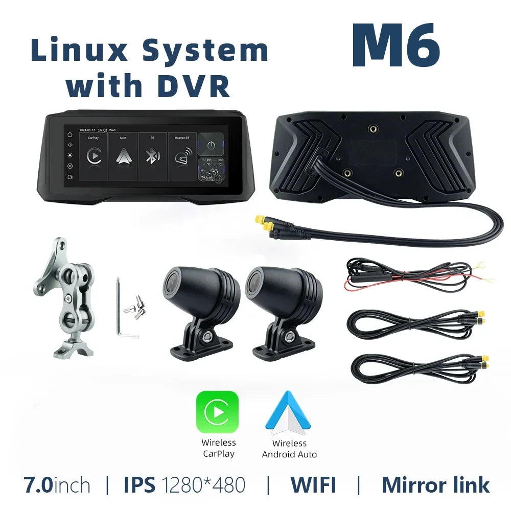 EKIY 7 Inch Portable Motorcycle Navigation GPS &ndash; Wireless CarPlay and IPX7 Waterproof M6-DVR