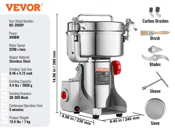 Electric Grain Mill Grinder 150 To 2500g For Spices 2000g 3600w swing / United States