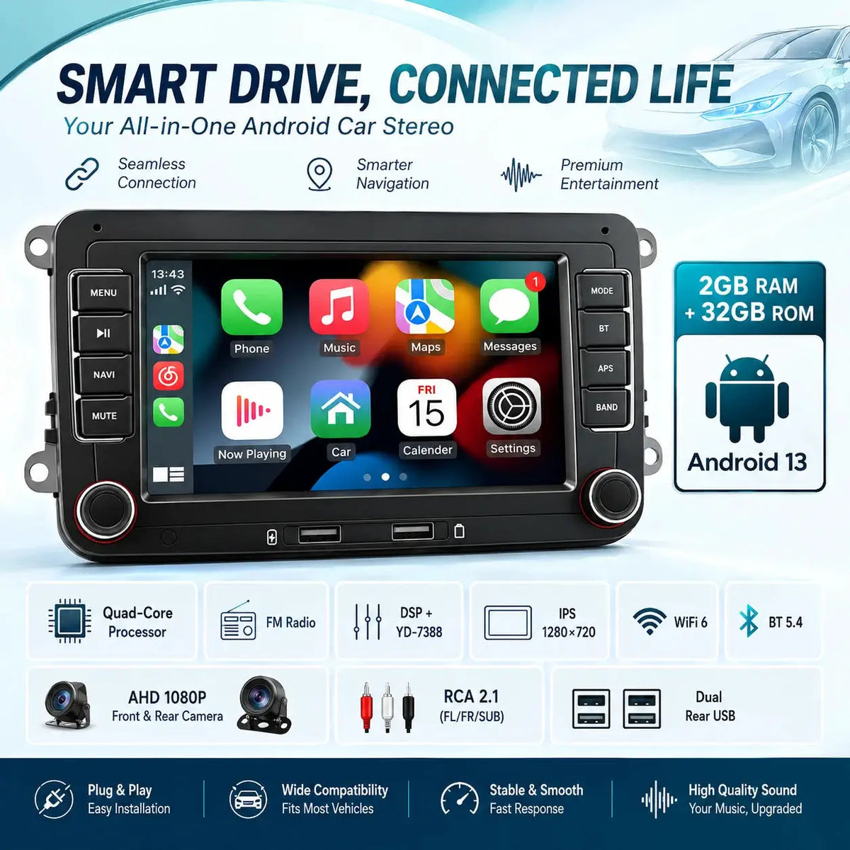Android 13 Car Radio With GPS And WiFi For Volkswagen Passat B6 B7 Golf 5 6 Polo Jetta Skoda by InterCyprus Trading Ltd