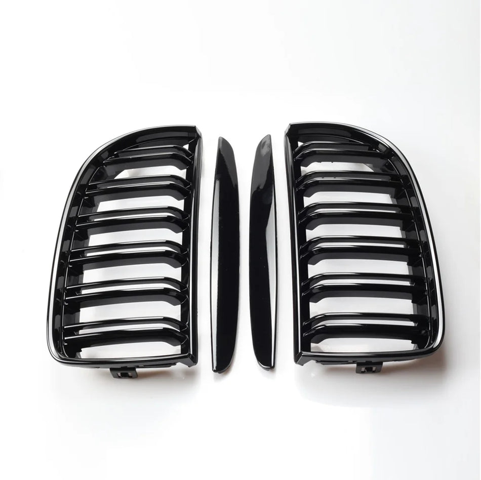 Priekinė inkstų grotelė BMW E90 E91, dviguba grotelė sportinio dizaino, tiesioginis montavimas, ABS blizgus juodas apdaila