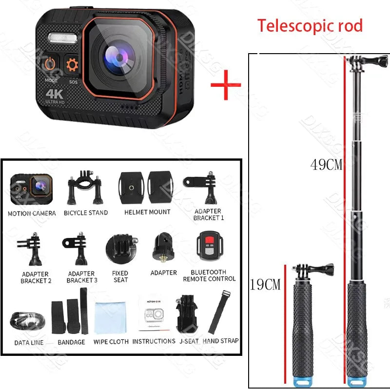 4K HD Wifi Camera &ndash; 170 Degree Wide Angle and Waterproof Design With Telescopic rod / NO Card