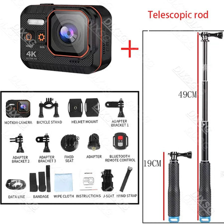 4K HD Wifi Camera &ndash; 170 Degree Wide Angle and Waterproof Design With Telescopic rod / NO Card