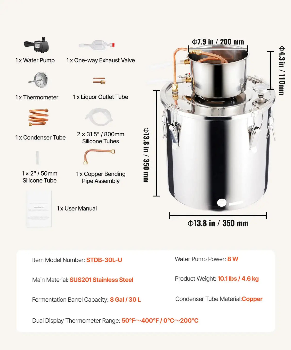 3 To 8 Gallons Stainless Distiller Copper Coil 8 gallon / spain