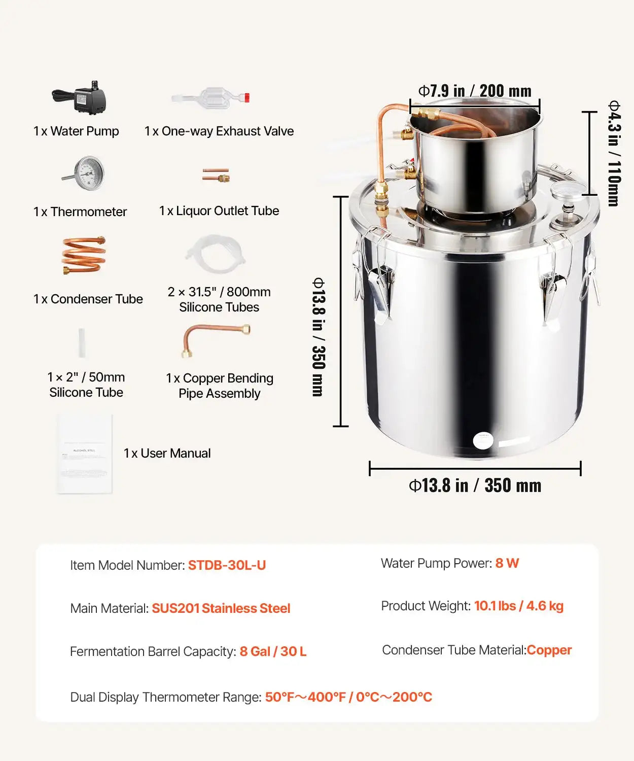 3 To 8 Gallons Stainless Distiller Copper Coil 8 gallon / spain