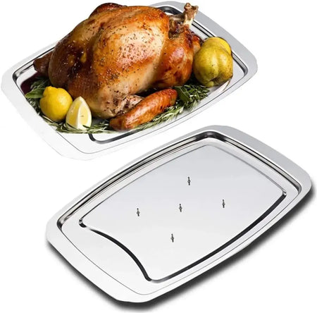 Stainless Steel Vertical Chicken Roaster with Drip Pan 1pc Turkey Dish