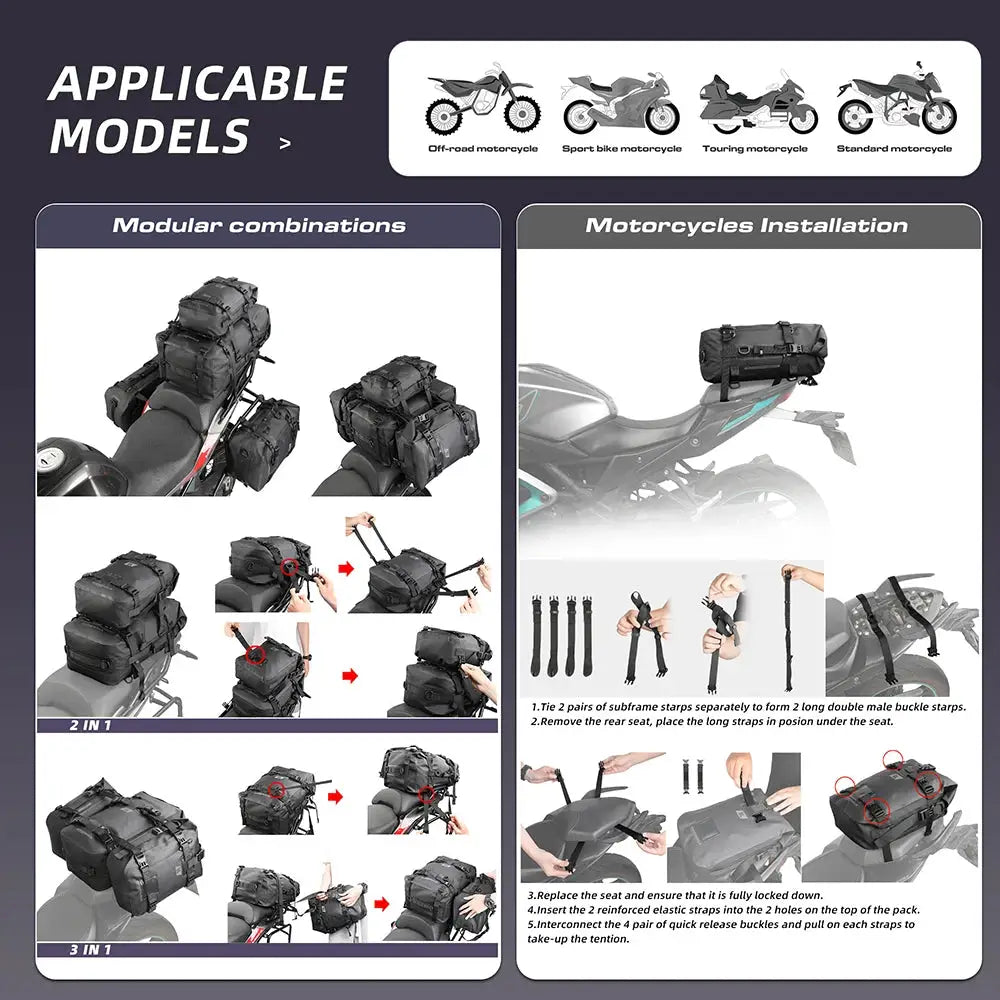 Rhinowalk Motorcycle Back Seat Bag 100% Waterproof Dry Cycling Backpack Tail Bag 8L/15L/30L For Long Distance Saddle Pack 1 PC by InterCyprus Trading Ltd