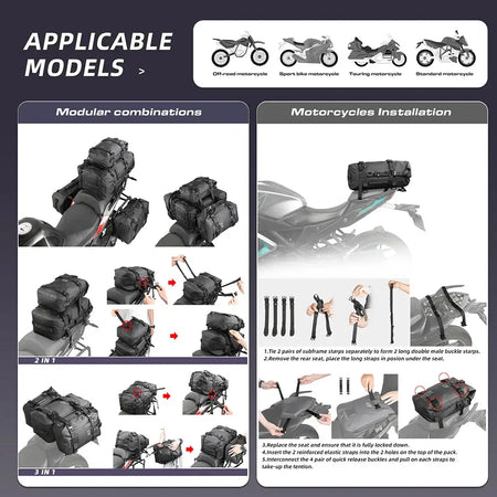 Rhinowalk Motorcycle Back Seat Bag 100% Waterproof Dry Cycling Backpack Tail Bag 8L/15L/30L For Long Distance Saddle Pack 1 PC by InterCyprus Trading Ltd