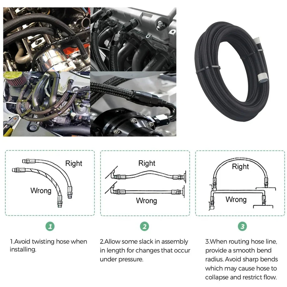 10ft PTFE E85 degvielas šļūtene ar AN4-AN10, automobiļu degvielas līnija