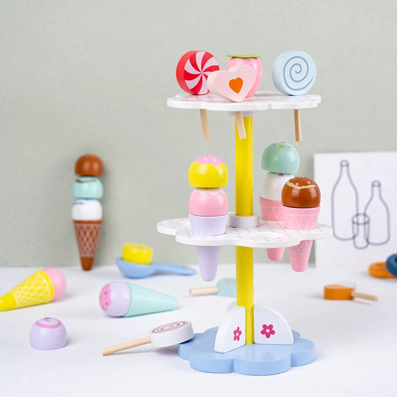 Wooden Simulation Ice Cream Rack &ndash; Educational Toy For 3-6