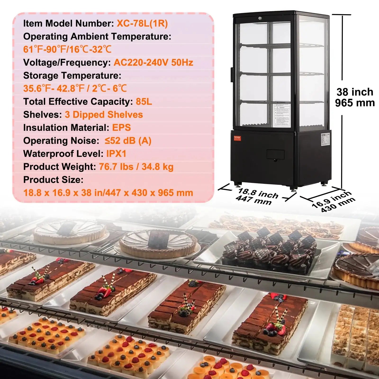 Large Refrigerated Display Case Bakery Pastry LED 3cft cube / CZECH REPUBLIC