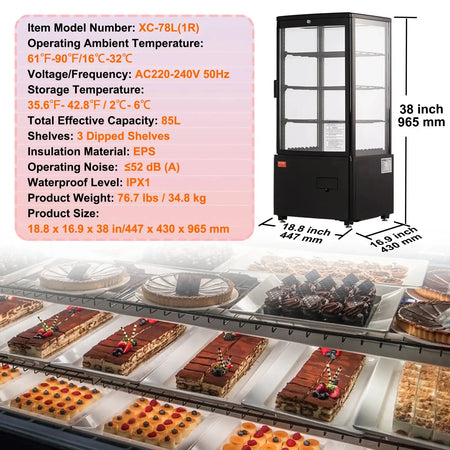 Large Refrigerated Display Case Bakery Pastry LED 3cft cube / CZECH REPUBLIC