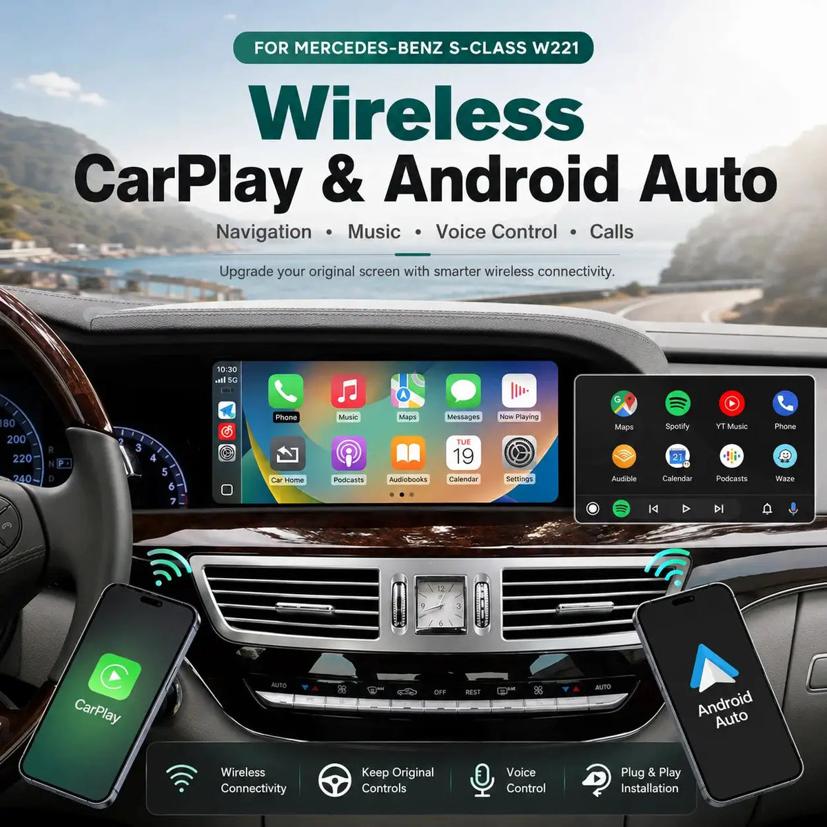 10.25″ Screen Wireless CarPlay for Mercedes Benz S-Class/CL W221 NTG3.0/3.5 System 2006-2012 With Android Auto Navigation BT GPS by InterCyprus Trading Ltd