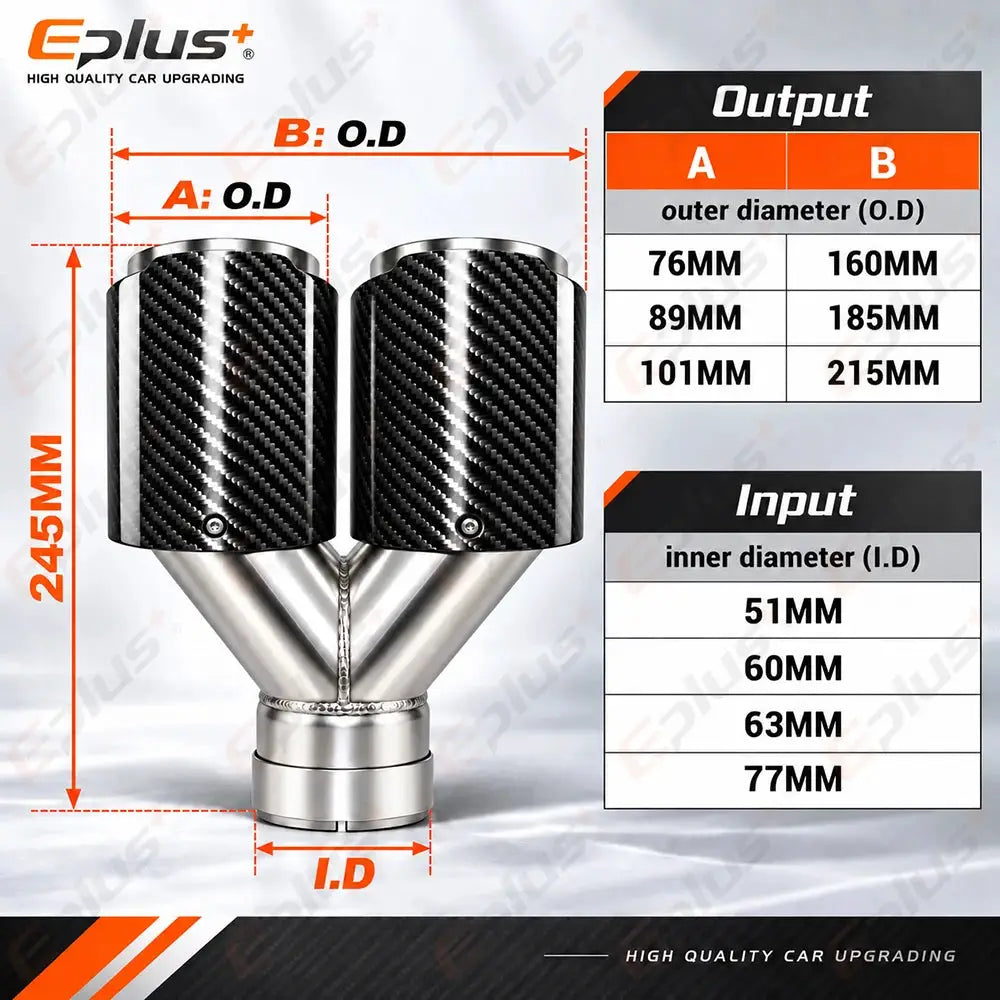 Y Shape Double Exit Carbon Fiber Glossy&Matte Universal Car Exhaust Muffler Tip Mufflers Nozzle Decoration Stainless Silver by InterCyprus Trading Ltd