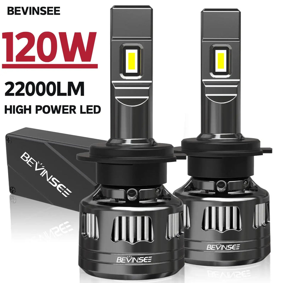 Bevinsee 120W LED žibintai 6000K H7 H4 H11 12V CANbus