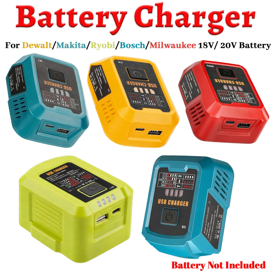 Carregador de Bateria USB de 100W para Baterias de Ferramentas Elétricas 18V 20V