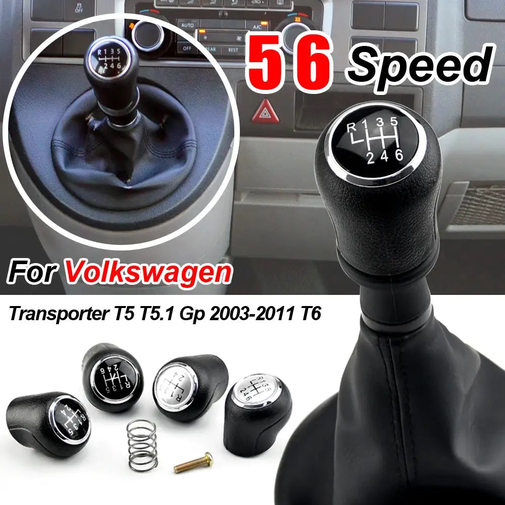 Gear Shift Knob Leather Boot Cover for Volkswagen Transporter T5 T5.1 T6 5/6 Speed by InterCyprus Trading Ltd
