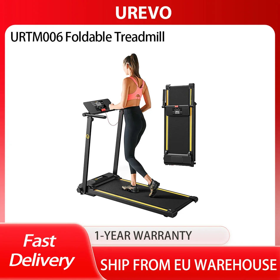 URTM006 Skládací Mini Běžecký Pás s Rychlým Skládáním, 1-10 km/h, 105x40 cm Chodící Plocha, 100 kg Max. Zatížení, 12 Vestavěných HIIT