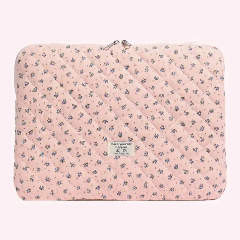 Flower Printed Quilted Laptop Sleeve For 11 To 15 Inches