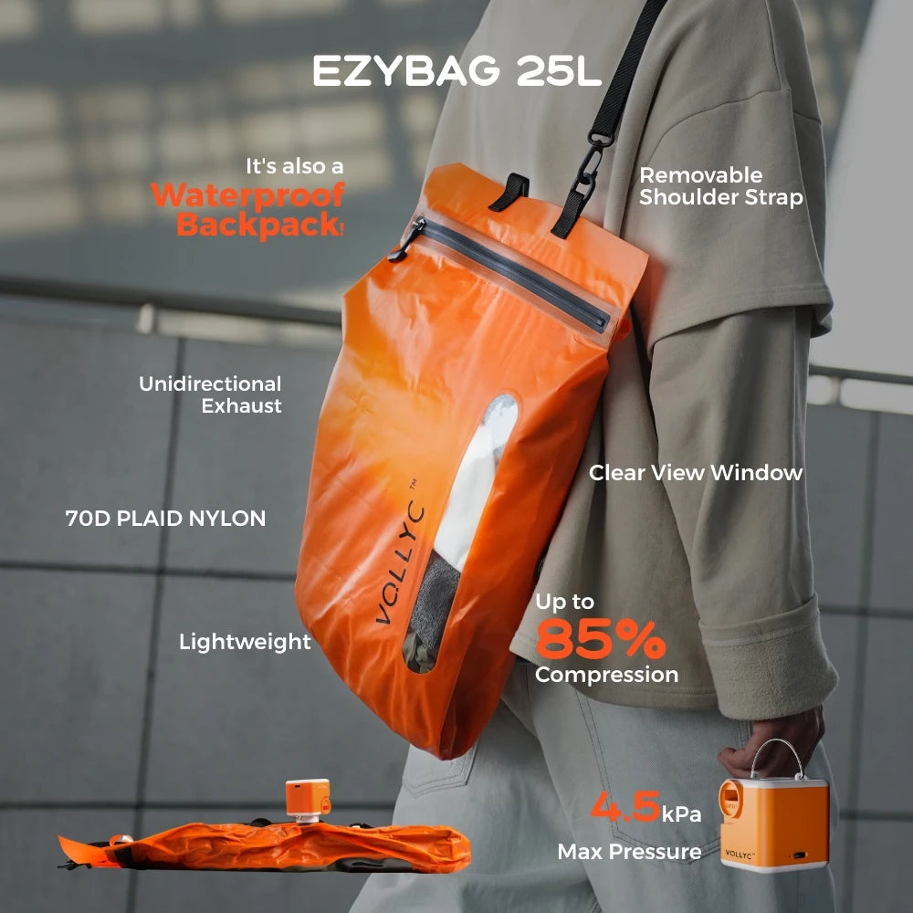 VOLLYC EZYPACK and EZYBAG 25L &ndash; IPX7 Nylon Vacuum Bag