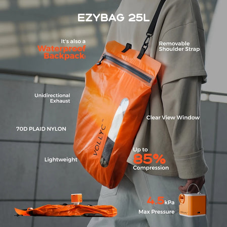 VOLLYC EZYPACK and EZYBAG 25L &ndash; IPX7 Nylon Vacuum Bag