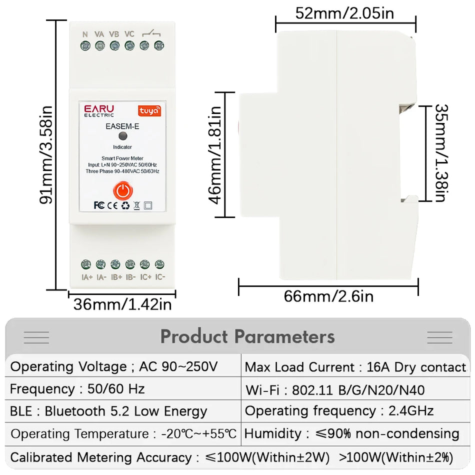 TUYA WiFi Three Phase Meter &ndash; Bi-Directional Measurement