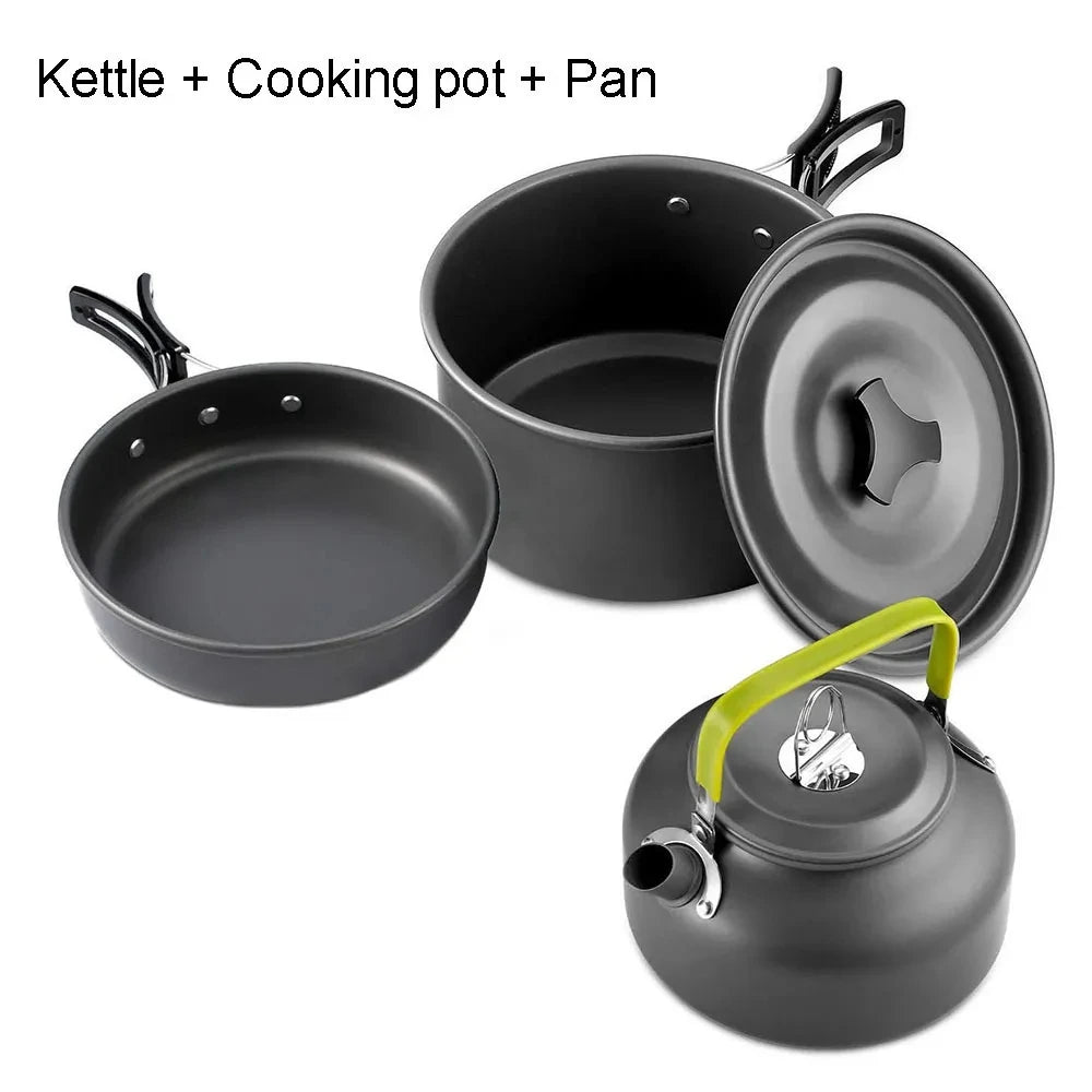 LISM Camping Cookware Set for 2-3 People - Lightweight Aluminium Cooking Pots and Teapot J