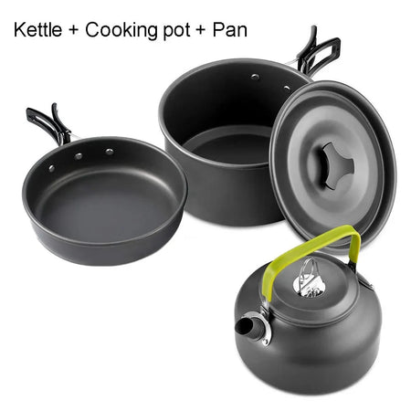 LISM Camping Cookware Set for 2-3 People - Lightweight Aluminium Cooking Pots and Teapot J